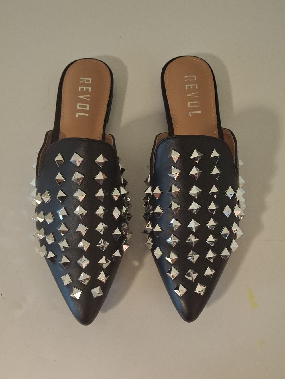 Revo Black Studded Pointed Slip-On Mule